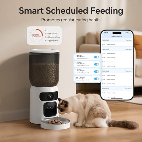 Centvicam Automatic Cat Feeder with Movable Camera: 5G WiFi Automatic Dog Feeder with Two-way Audio,Cat Food Dispenser with Night Vision for Multiple Pet, Detachable for Easy Clean -24 Cup -6L Storage - Thumbnail 3