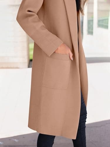 ANRABESS Womens Cardigan Sweater 2025 Fall Outfits Knitted Lapel Long Coats Coatigans Khaki Small - Thumbnail 5