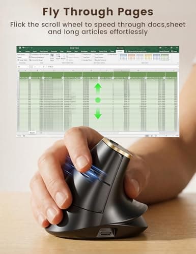 SABLUTE MAM4 Ergonomic Vertical Mouse for M/L Hands, 8K DPI, Ultra-Fast Scrolling, 6 Programmable Buttons, Tri-Mode Wireless Rechargeable Mouse, 800mAh Built-in Battery, for PC/Mac/Laptop, Black - Thumbnail 2