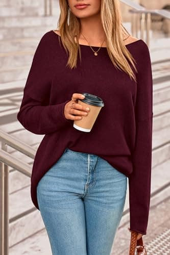PRETTYGARDEN Women's Oversized Sweaters 2026 Casual Long Sleeve Scoop Neck Pullover Tops Loose Cozy Knit Spring Outfits(Burgundy,XX-Large) - Thumbnail 3