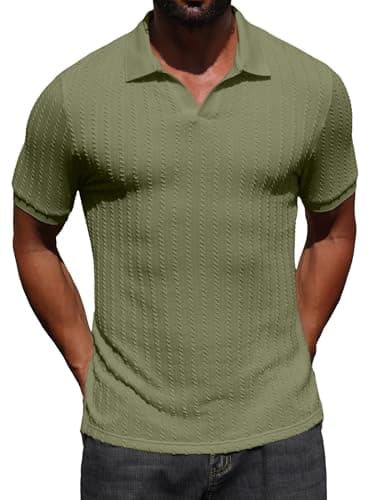 Askdeer Mens Casual Polo Shirt Short Sleeve Vacation V Neck T-Shirt Summer Beach Knit Stretchy Golf Shirt Green X-Large - Image 1