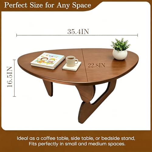 Modern Solid Wood Coffee Table, Unique Triangle Center Table for Living Room,35.4" x 22.8" x 16.5" Walnut - Thumbnail 2