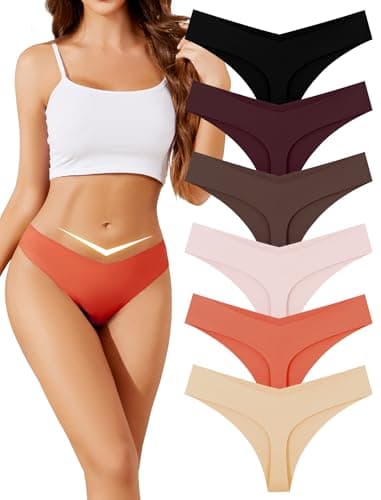 ANSUKOO Seamless Thongs for Women,No Show Ladies Underwear 6 Pack,Invisible Workout Comfortable Undie,V String Panties Assorted - Image 1