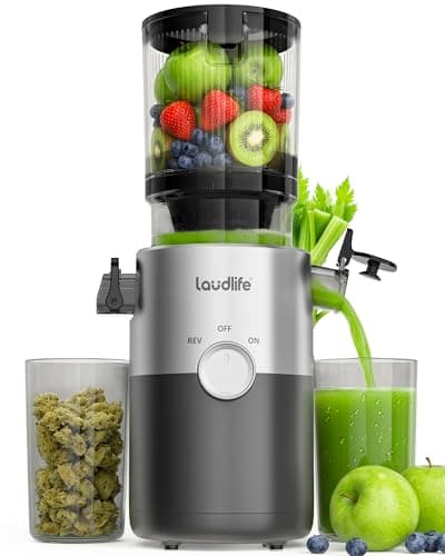 LAUDLIFE Cold Press Juicer Machines, 5.4" Wide Chute Slow Masticating Juicer, 35db Quiet Operation, Easy to Clean, Kale/Spinach Friendly, BPA Free, Juicer Extractor for Whole Fruits & Vegetables
