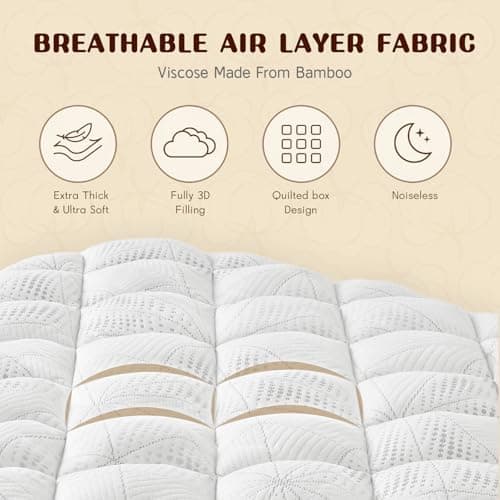 Vomiliku Queen Size Mattress Topper, Thick Quilted Fitted Mattress Pad Cover Breathable Bamboo Viscose Cooling Mattress Protector with 6-18 Inch Deep Pocket, Machine Washable (60x80 inch, White) - Thumbnail 6