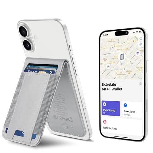 ExtreLife MagSafe Wallet, Work with Apple Find My, Magnetic Phone Wallet Stand for iPhone 17/16/15/14/13/12 Series, 8 Card Holder, RFID Blocking, Rechargeable, Grey - Image 1