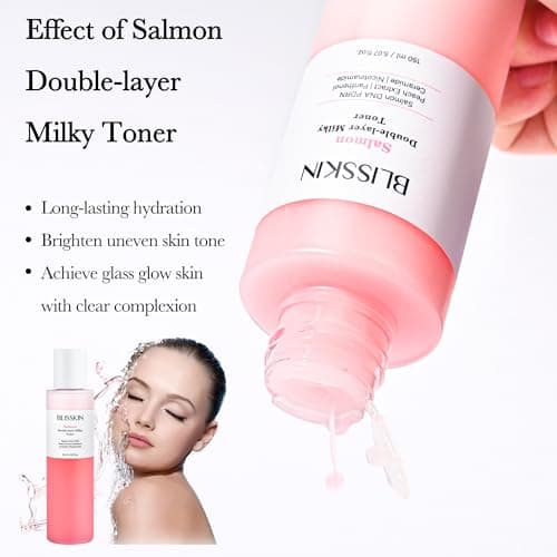 Salmon Double-Layer Milky Toner, Low-Irritation Double Layer Toner for Glass Glow Skin with Peptide, Even Skin Tone, Radiance, Hydration, 150ml - Thumbnail 5