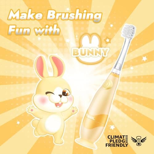 Papablic Toddler Sonic Electric Toothbrush Kids for Ages 1-3 Years, Baby Electric Toothbrush with Cute Rabbit Cover and Smart LED Timer, 2 Brush Heads (Bunny) - Thumbnail 2
