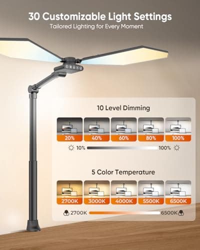 LED Desk Lamp with Clamp, 3600LM 448LEDs Ultra-Bright Architect Desk Light with Remote Control, Desk Light with Stepless Dimming and Stepless Color Temp, Memory Function for Study and Workbench, Black - Thumbnail 4