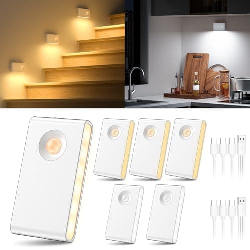 YiaMia Stair Lights Motion Sensor Indoor, 6-Pack Rechargeable Night Lights with 3 Color Modes, Wireless Under Cabinet Lighting for Stairs, Hallway, Kitchen, Bathroom - Image 1