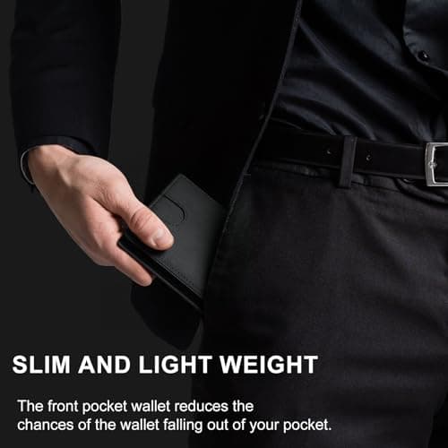 furid Genuine Leather Wallet Compatible with Airtag: Slim Air Tag Wallet for Men RFID Blocking, Bifold, Front Pocket, Minimalist Card Holder - Thumbnail 4