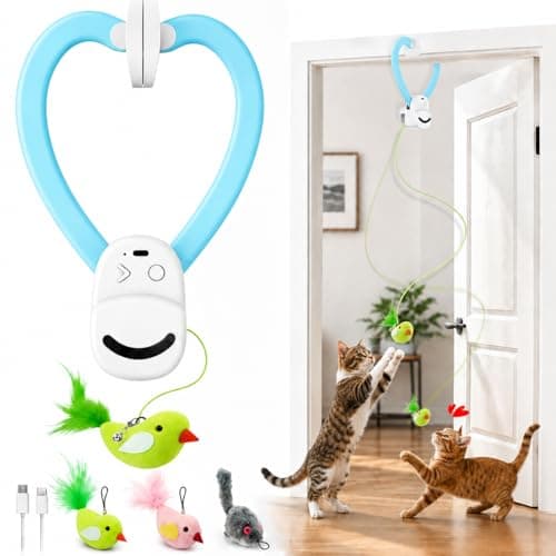 Interactive Cat Toys for Indoor Cats: Automatic Flying Bird Feather Wand Chase Exercise Enrichment Stimulation, USB Rechargeable Durable Safe Hanging Toy for Bored Kittens Adult Multi Cat Households - Image 1