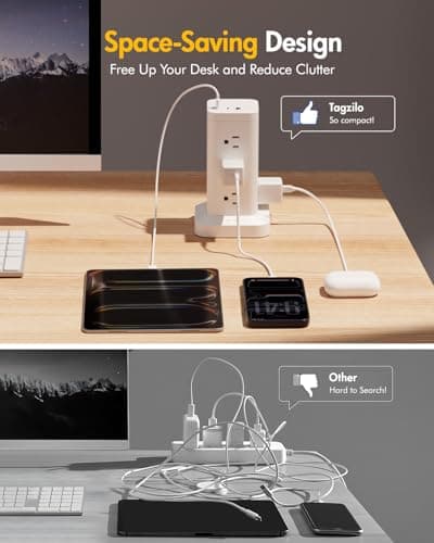 Power Strip Tower with Surge Protector 1800J, Fast Charging Tower PD20W USB-C Ports with 12 AC Outlets, 10ft Extension Cord for Home Office Dorm Room, White - Thumbnail 6
