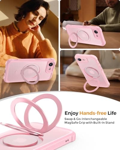 MOCCA for iPhone 17e Case & iPhone 16e Case with Magnetic Invisible Stand [Full Camera Protection][Compatible with Magsafe] Military Drop Shockproof Translucent Matte Phone Case Cover 6.1",Pink - Thumbnail 4