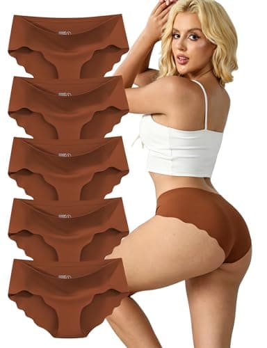 MCOWOD Seamless Underwear for Women Low Rise Hipster Wave Edge Sexy No Show Bikini Panties Caramel Size M 5 Pack - Image 1