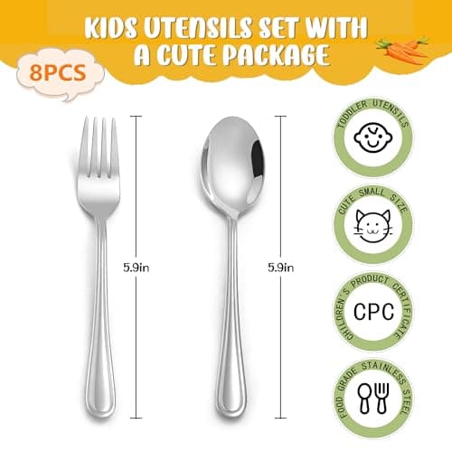 LIANYU 8-Piece Toddler Utensils Set, Stainless Steel Kids Silverware Set, 4 Kids Spoons and 4 Toddler Forks, Children Child Flatware Cutlery for Home Preschools, Dishwasher Safe - Thumbnail 2