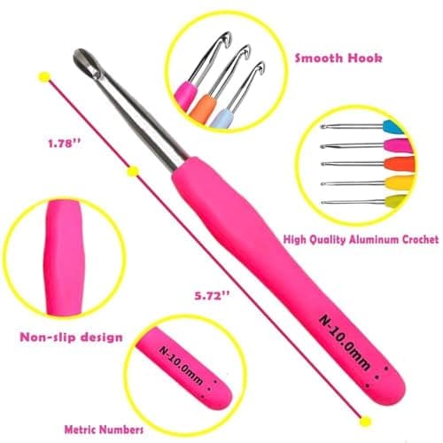 Yarniss Crochet Hooks,14 Size Crochet Set 2mm(B)-10mm(N), Ergonomic Crochet Hooks Set with Case for Beginner,Long Crochet Needles - Thumbnail 2