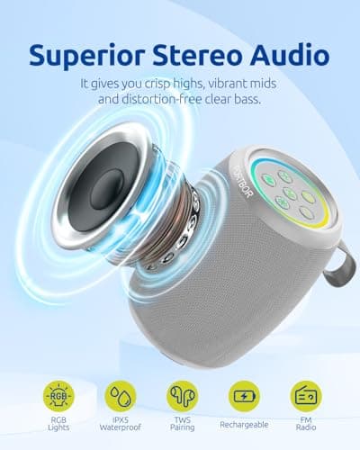 Bluetooth Speaker, Portable Wireless Speaker with Powerful Loud Stereo Sound, BT5.3, IPX5 Waterproof, TWS Pairing, for Outdoor Home Party Camping, Beach Essentials Electronics, Ideal Gifts (Gray) - Thumbnail 2
