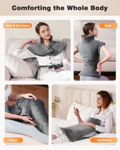 Yokimisu Heating Pad for Neck, Shoulders and Back Pain Relief, 2.5lb Weighted Large 24"x33" Wearable Electric Heating Pad, Fast Heating, ETL Certified, Gift for Women and Men, Ideal for Mom & Dad-Grey - Thumbnail 6