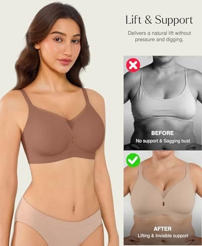 Popilush Wireless Pushup Bra for Women Seamless Comfortable Jelly Bras No Underwire Full Coverage Bralette Brown - Thumbnail 6