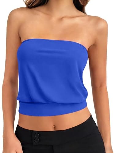 ANRABESS Tube Tops for Women Bandeau Strapless Cropped Banded Hem 2026 Summer Clothes Roayl Blue XX-Large - Image 1