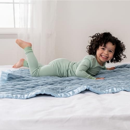 Dreamland Baby 4lb Weighted Blanket for Kids. Breathable Dual Fabrics with Minky Cooling Side & Cozy Microfleece on Reverse. Mom-Owned US Business, Premium Materials (Ocean Blue) - Thumbnail 4