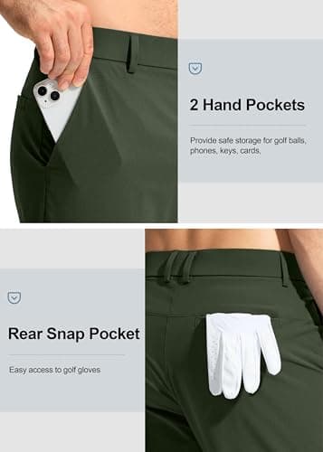 Pudolla Men's Golf Pants Stretch Work Dress Pants Men's Dress Pants 34 Lightweight Quick Dry Trousers with Pockets(Army Green 35Wx34L) - Thumbnail 5