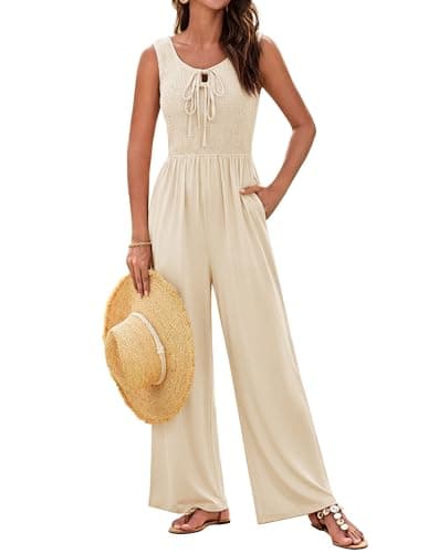GRACE KARIN Summer Dressy Jumpsuits Loose Fit Casual Overalls With Pockets Women Work Pants Khaki L - Image 1