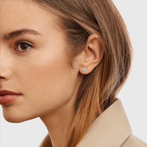Hypoallergenic Threadless Flat Back Earrings,1 Pairs Cartilage Stud for Women Men Titanium Post 20G None Screw Easy Push in Gold Black Stainless Steel Flatback with CZ 3-7mm (Gold+Clear CZ, 5mm) - Thumbnail 2