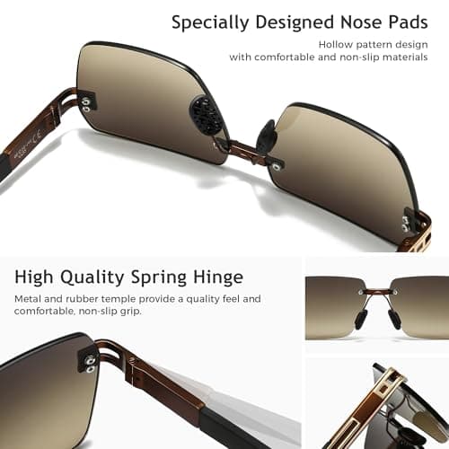 SUNGAIT Rimless Rectangle Sunglasses Square Frameless Shades for Men Women Y2K Vintage Retro Fashion UV Protection (Gold Frame/Brown Gradient Lens) - Thumbnail 3