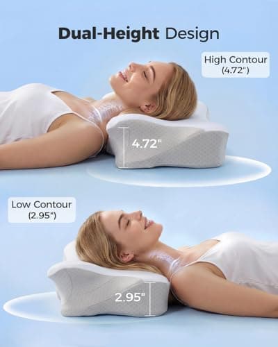fumacos Ergonomic Cervical Memory Foam Pillow with Wide Arm Support Area, Cooling Breathable Removable Pillowcase, for Side, Back and Stomach Sleepers, for Better Neck Comfort - Thumbnail 6