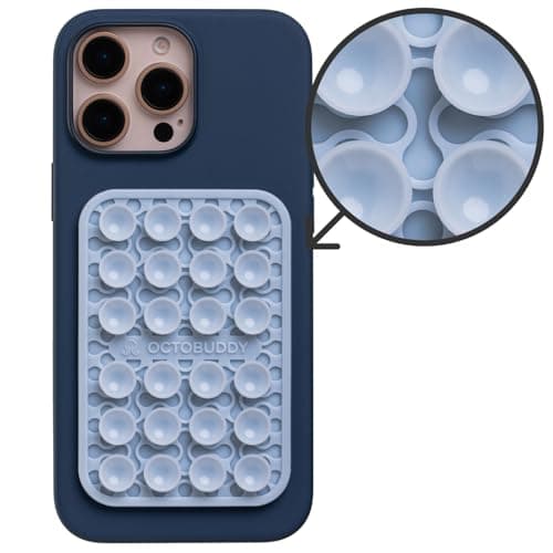 OCTOBUDDY Textures Tentacle - Silicone Suction Phone Case Adhesive Mount - Hands-Free Grip with 24 Suction Cups for Videos & Selfies - 2.6" x 3.9", Baby Blue Jay - Thumbnail 2