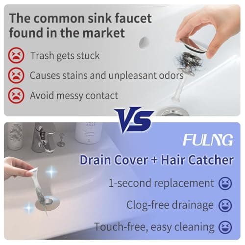 FULNG Bathroom Sink Drain Hair Catcher, No-Touch Cleaning with 20 Replaceable Nets, Stainless Steel Strainer, Fits 1.4"-1.8" Standard Drains, Easy Install, Anti-Clog - Thumbnail 4