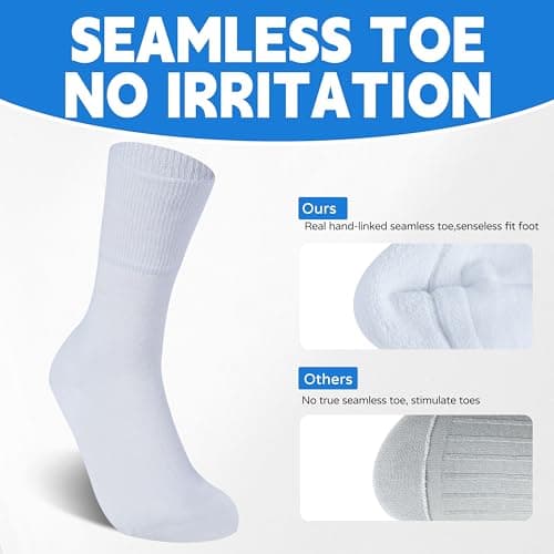 Forcool 6 Pairs Diabetic Men Women Non Binding Loose Top Seamless Toe Wide Ankle Low Cut Cotton Diabetic Edema Diabetes Socks for Summer, Black Grey White, Medium - Thumbnail 4