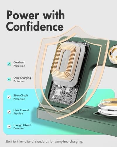 Wireless Charger Stand Charging Station: 3 in 1 Charger Multiple Devices for Apple iPhone 17 16e 16 15 14 Pro Max 13 12 11 for Watch 11 10 9 8 7 6 5 4 3 2 SE and Ultra & Airpods Series, Dark Green - Thumbnail 6