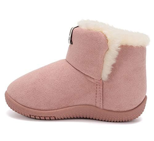 KEESKY Winter Boots for Toddler Girls Size 9 M Pink Suede Fur Lined Winter Warm Kids Shoes - Thumbnail 5