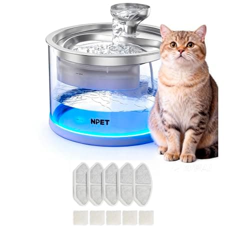 NPET N280 Cat Water Fountain Glass, 95oz/2.8L Automatic Pet Fountain Dog Stainless Steel Tray, Water Dispenser for Cats, Dogs, Multiple Pets (Water Fountain + 5 Filters)
