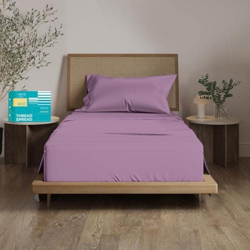 THREAD SPREAD 100% Egyptian Cotton Sheets Twin XL Size Bed Set - 3 PC 800 Series Euphoria Collection Egyptian Cotton Twin XL Sheet Set (Plum) Soft, Cooling, 16" Deep Pocket Hotel Bedsheet - Image 1
