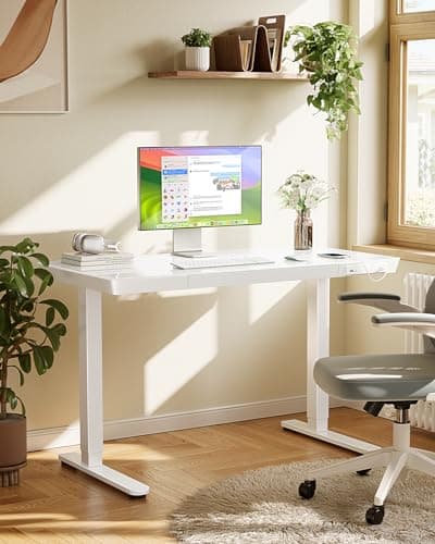 Marsail Glass Standing Desk with Drawer,55 x 28 inch Electric Standing Desk, Adjustable Height Desk with Storage & USB Charging Ports, One-Piece Standing Desk for Home & Office, White - Thumbnail 2