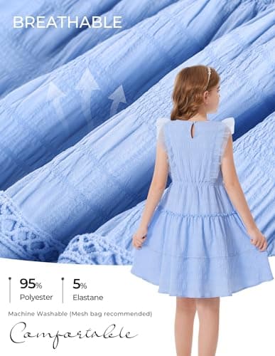 GRACE KARIN Girls Sleeveless Summer Dress, Ruffle Tiered Easter Spring Party Dresses for Little Kids Size 10,Light Blue - Thumbnail 3