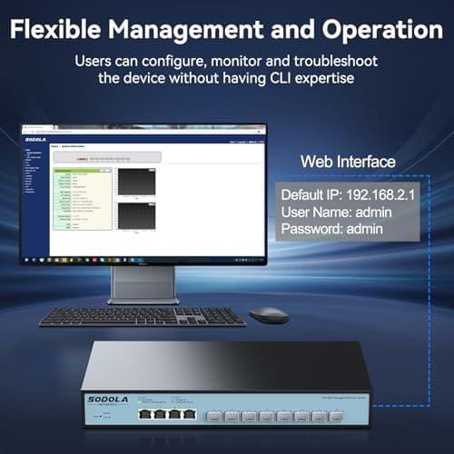 SODOLA 12 Port 10Gb Managed Switch, 8x10G SFP+ & 4x10GBase-T Ports, Fan Cooling, Support 1U Rack Mount, Web GUI for LACP/QoS/VLAN/SNMP 10G Multi-gig Network Switch - Thumbnail 6