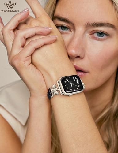 Wearlizer Slim Leather Band Compatible with Apple Watch Bands for Women 40/38/41/42mm, Top Genuine Leather Elegant Strap with Stylish Metal Design for iWatch Series 11 10 9 8 SE 7 6 5 SE 4 3 2 1 - Thumbnail 5