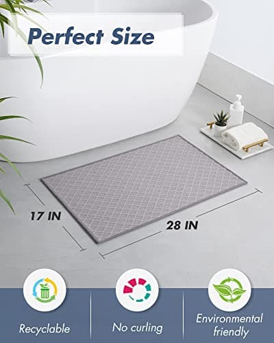 AMOAMI Ultra Thin Bath Mat, Rubber Backed Bath Mats for Bathroom Non Slip, Absorbent Bathroom Mat for Floor Machine Washable Bathroom Rugs, Shower, Sink (17"x28", Grey) - Thumbnail 2