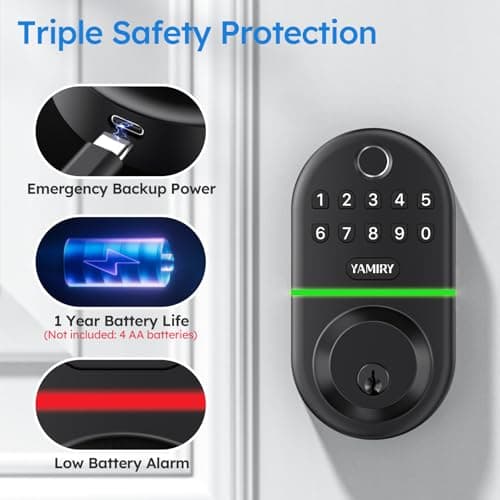 Yamiry Electronic Keypad Deadbolt, Fingerprint Door Lock,Keyless Entry Digital Lock for Front Door, Smart Deadbolt,Easy Installation - Thumbnail 5