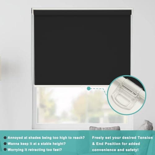 Changshade Cordless Roller Shades Blackout Blinds for Indoor Windows,Pull Down Darkening Roller Shade with UV Protection and Thermal Window Shades for Home and Office(38" W x 72" H,Black) - Thumbnail 5