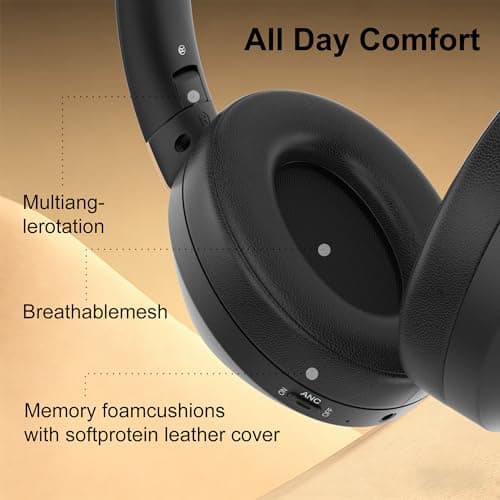 EAORUL Active Noise Cancelling Headphones, 100H Playtime Headphones Wireless Bluetooth, Bluetooth Headphone with Mic, Over Ear Wireless Headphone with Deep Bass,Fast Charging for Travel - Thumbnail 5