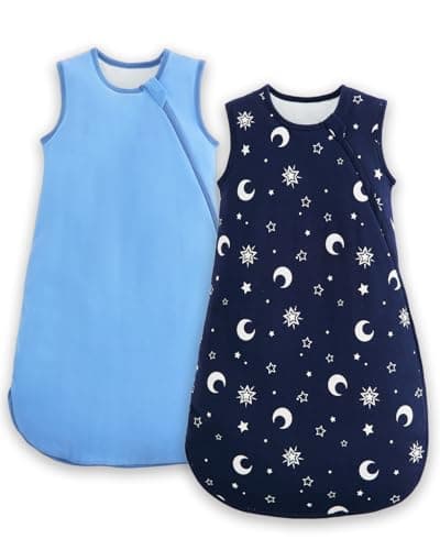 JiAmy Baby Sleep Sack 1.0 TOG, Cotton Wearable Blanket Baby Sleeping Bag with J-Shaped 2-Way Zipper for Infant Toddler, Navy Star, 12-18 Months - Image 1