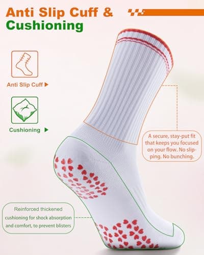 NSRRUN TURTLE Non-Slip Pilates Grip Socks for Women - Embroidery Crew Sock with Sticky Sole, Ideal for Yoga, Workout, & Barre, Small, 3 Pairs -Brown&Red&Pink - Thumbnail 3