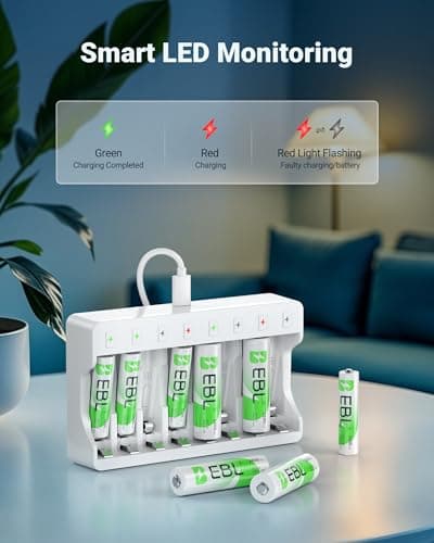 EBL Rechargeable AA Batteries 8 Pack, Ni-MH 2800mAh AA Battery and 8-Bay AA AAA Individual USB Camcorder Battery Charger for NIMH NiCd Battery - Thumbnail 3