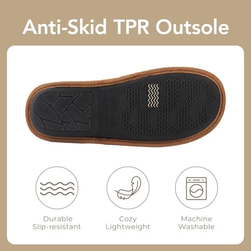 VeraCosy Men's Knitted Scottish Slippers with Soft Memory Foam Non Slip Indoor Rubber Sole Black,9-10 US - Thumbnail 6